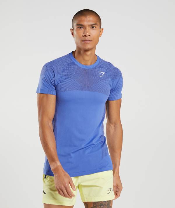 Panske Tricka Gymshark Apex Seamless Modre Čierne / Siva | QS6371945